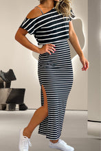 Load image into Gallery viewer, Slit Striped Short Sleeve Dress