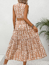 Load image into Gallery viewer, Frill Cutout Printed Round Neck Sleeveless Dress
