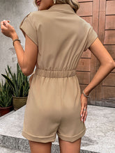 Load image into Gallery viewer, Collared Neck Tie Waist Romper with Pockets