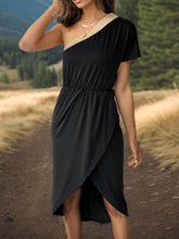Load image into Gallery viewer, Slit Single Shoulder Short Sleeve Midi Dress
