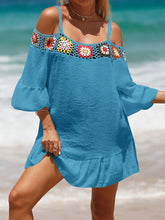Load image into Gallery viewer, Crochet Cold Shoulder Three-Quarter Sleeve Cover Up (6 colors)