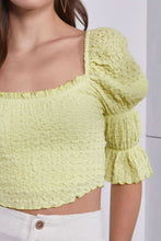 Load image into Gallery viewer, MUSTARD SEED Crinkle Texture Puff Sleeve Crop Top
