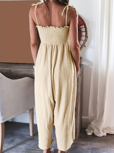 Full Size Smocked Spaghetti Strap Wide Leg Jumpsuit (4 colors)