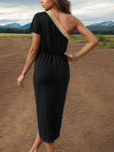 Load image into Gallery viewer, Slit Single Shoulder Short Sleeve Midi Dress