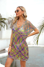 Load image into Gallery viewer, Openwork Contrast Short Sleeve Cover-Up
