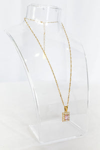 Natural Elements Pink Rectangle Stone Necklace
