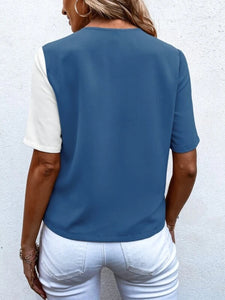 Decorative Button Surplice Short Sleeve Blouse ( 6 colors)