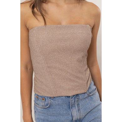 Gold Glitter Knit Strapless Top