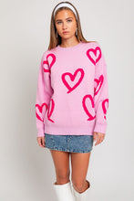 Load image into Gallery viewer, Long Sleeve Round Neck Heart Printed Sweater