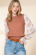 Load image into Gallery viewer, Floral Ruffle Cuff Sleeve Cable Knit Sweater