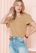 Load image into Gallery viewer, Waffle tulip petal sleeve waffle knit top shirt