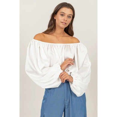 OFF-SHOULDER Satin Balloon Sleeve Top