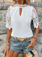 Load image into Gallery viewer, Lace Mock Neck Cold Shoulder Blouse