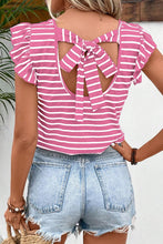 Load image into Gallery viewer, Tied Striped V-Neck Cap Sleeve T-Shirt