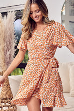 Load image into Gallery viewer, BiBi Floral Tied Short Sleeve Mini Wrap Dress