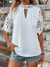 Load image into Gallery viewer, Lace Mock Neck Cold Shoulder Blouse