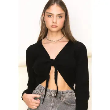 Tie-Front Cropped Sweater Top