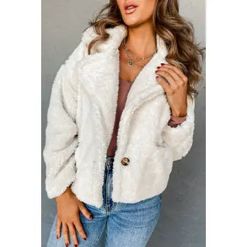 Faux Fur Lapel Collar Jacket Beige