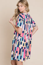 Load image into Gallery viewer, BOMBOM Ruched Color Block Short Sleeve Mini Dress
