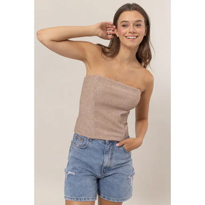 Gold Glitter Knit Strapless Top