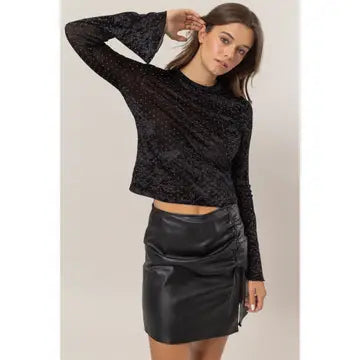 Rhinestone Velvet Mesh Top BLACK