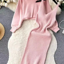 Load image into Gallery viewer, Beaded High Waist Belly Button Sweater Two-Piece Set Black
