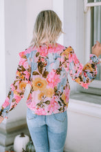 Load image into Gallery viewer, Ruffled Printed Tie Neck Flounce Sleeve Blouse