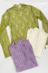 Floral print lace long sleeves top (6 colors)