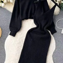 Load image into Gallery viewer, Beaded High Waist Belly Button Sweater Two-Piece Set Black