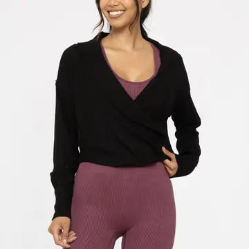 Ballet Chic Ribbed Wrap Top Black