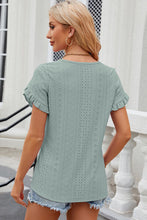 Load image into Gallery viewer, Eyelet Round Neck Petal Sleeve T-Shirt