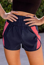 Load image into Gallery viewer, Smocked Elastic Waist Athletic Shorts in Navy &amp; Coral