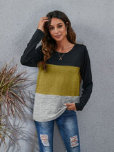 Load image into Gallery viewer, Color Block Round Neck Long Sleeve T-Shirt