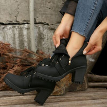 Load image into Gallery viewer, PU Leather Round Toe Block Heel Boots