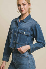 Load image into Gallery viewer, LOVE TREE Raw Hem Button Up Cropped Denim Jacket