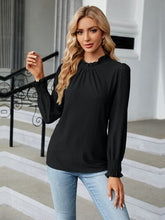 Load image into Gallery viewer, Frill Mock Neck Lantern Sleeve Blouse