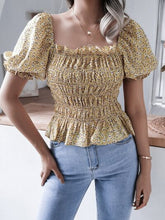 Load image into Gallery viewer, Frill Smocked Square Neck Short Sleeve Blouse