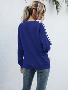 Lace-Up Round Neck Long Sleeve Sweatshirt