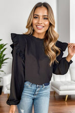 Load image into Gallery viewer, Ruffled Mock Neck Balloon Sleeve Blouse