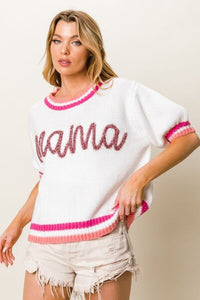 BiBi MAMA Contrast Trim Short Sleeve Sweater