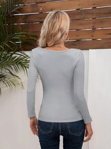 Asymmetrical Neck Long Sleeve T-Shirt ( 8 colors)