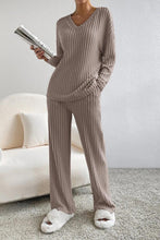 Load image into Gallery viewer, Ribbed V-Neck Top and Pants Set