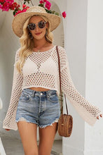 Load image into Gallery viewer, Openwork Round Neck Dropped Shoulder Knit Top