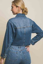 Load image into Gallery viewer, LOVE TREE Raw Hem Button Up Cropped Denim Jacket