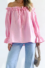 Load image into Gallery viewer, Drawstring Off-Shoulder Flounce Sleeve Blouse