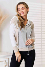 Load image into Gallery viewer, Double Take Color Block Exposed Seam Drawstring Hoodie