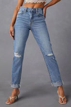 Load image into Gallery viewer, Distressed Raw Hem Straight Jeans with Pockets