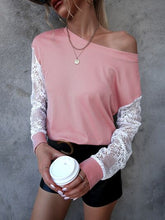 Load image into Gallery viewer, Lace Detail Round Neck Dropped Shoulder T-Shirt