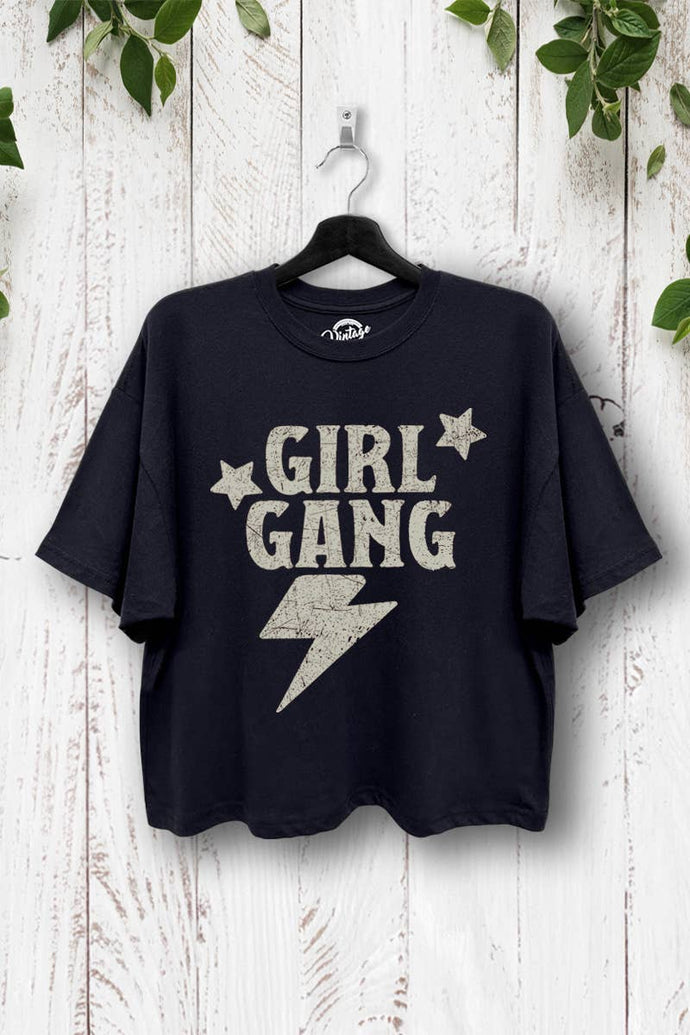 VPC143-P6233 - GIRL GANG BOXY CROP T-SHIRT: BLACK / SMALL