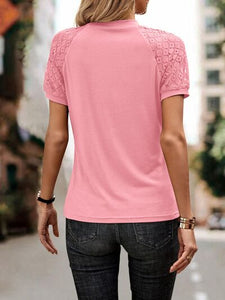 Openwork Lace Detail Short Sleeve T-Shirt